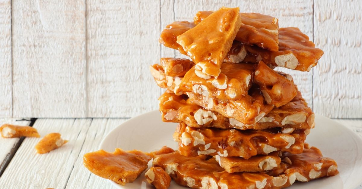 Stacks of Peanut Brittle on a saucer