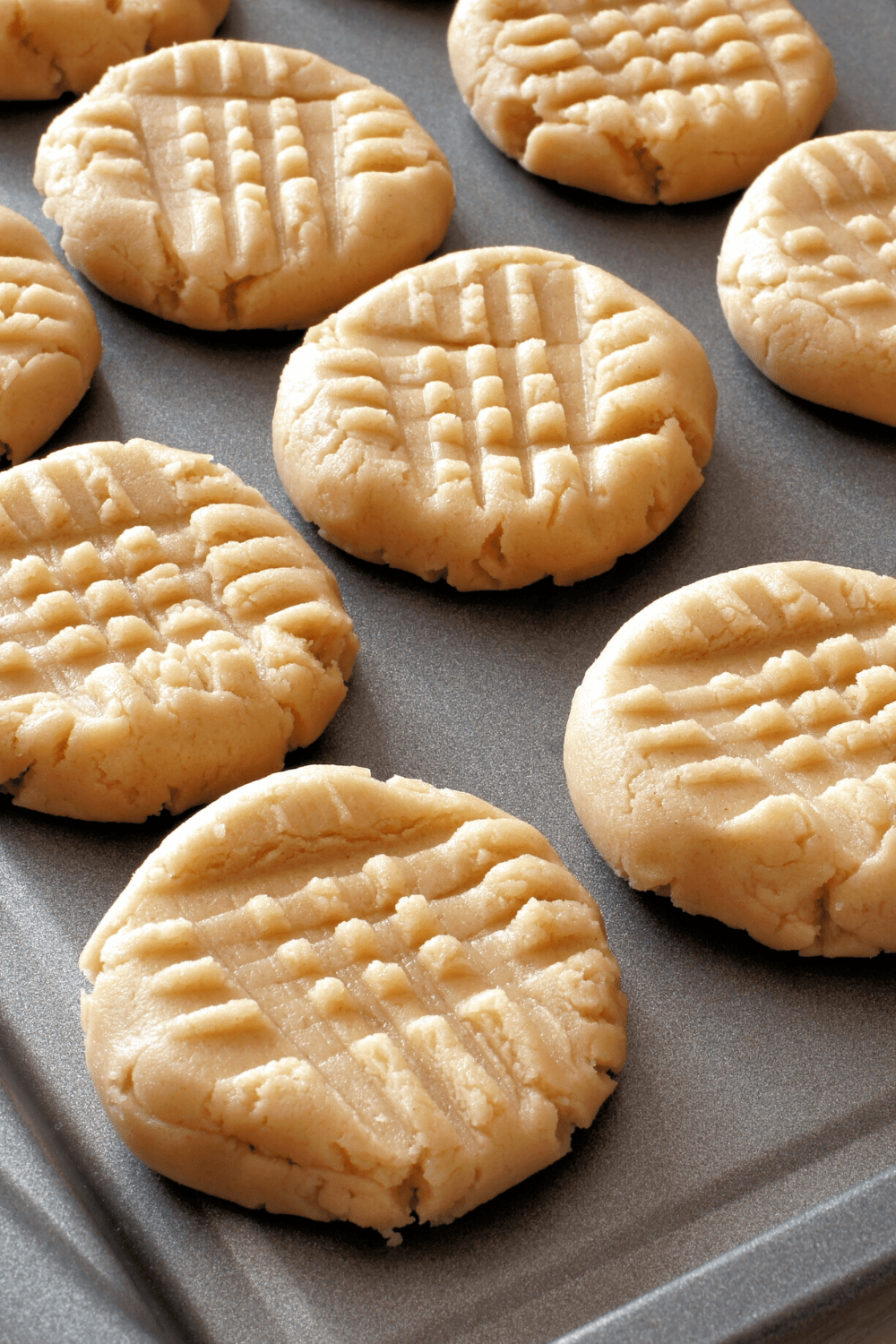 Bisquick Peanut Butter Cookies in a sheet pan. 