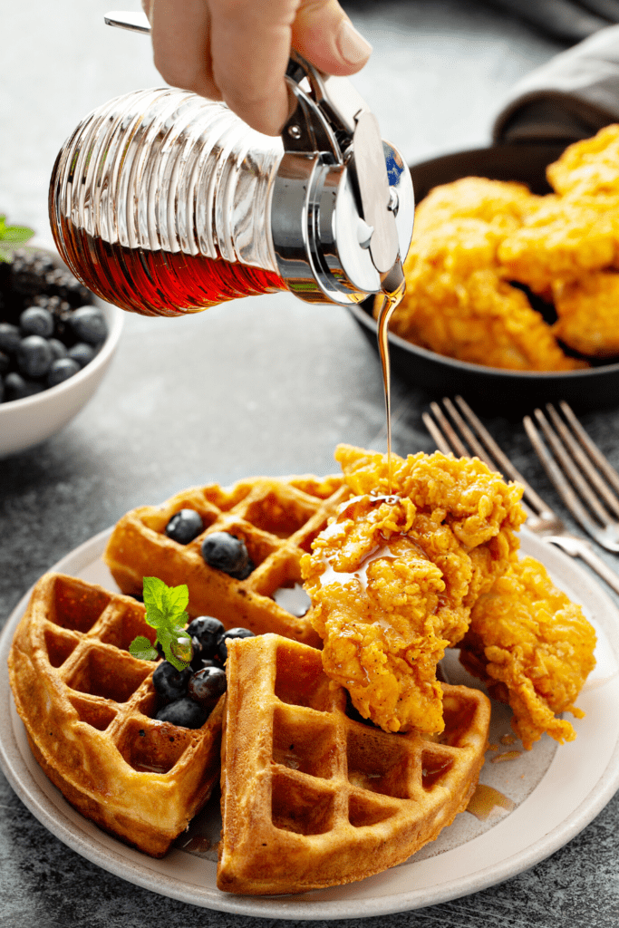 Bisquick Waffles with Chicken, Blueberry and Syrup