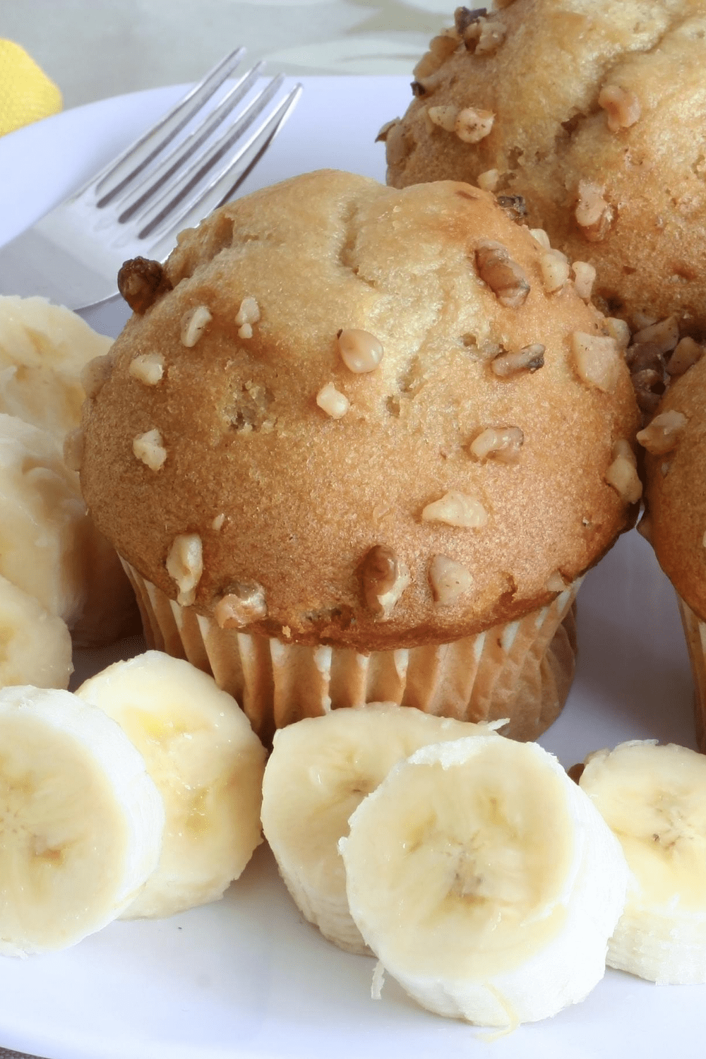 Banana Muffins with Sliced Bananas