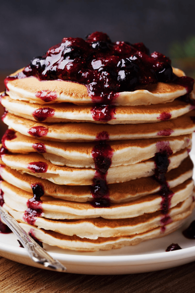 Stacks of Pancakes with Blueberry Sauce