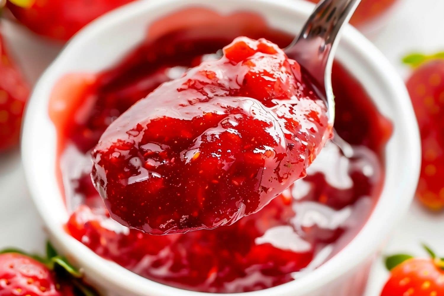 Close Up of Strawberry Glaze on a Spoon