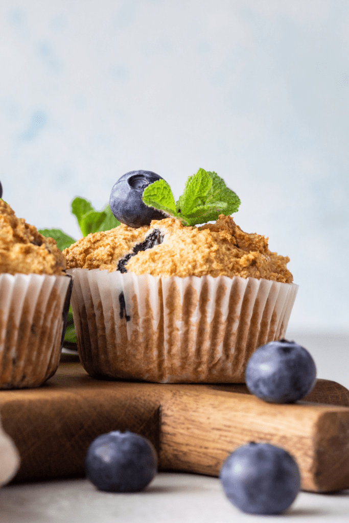 Blueberry Muffins with Mint Leaves