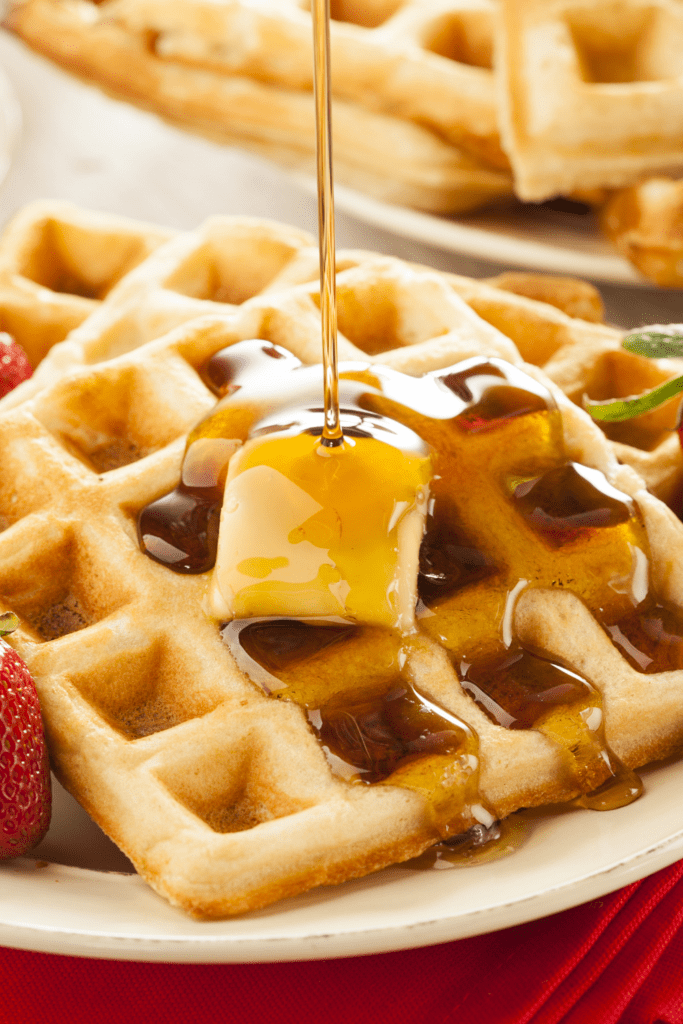 Homemade Waffles with Honey and Butter