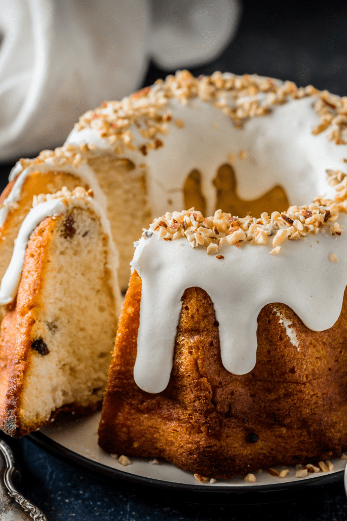 Homemade Sliced Bundt Cake with Chopped Almonds