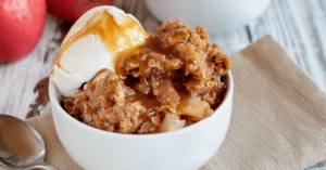 Apple Crisp with Ice Cream and Caramel Sauce