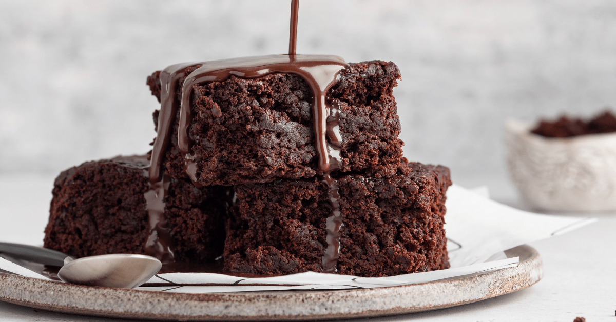 Homemade Chocolate Brownies with Chocolate Sauce