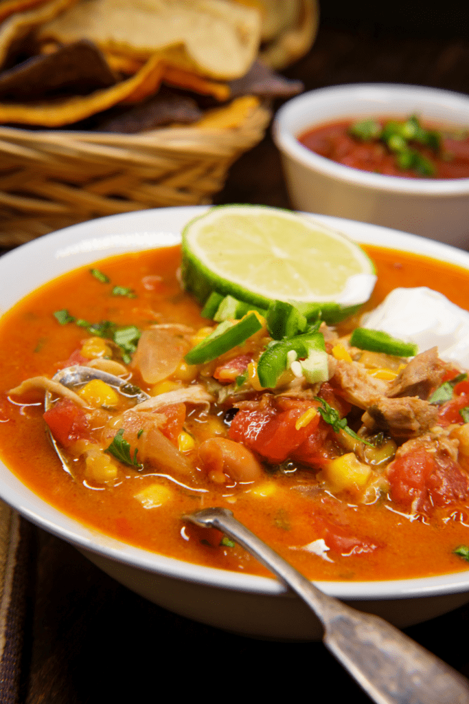Tortilla Soup with Sour Cream and Lemon