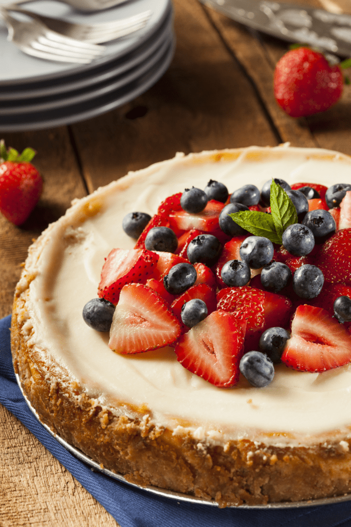 Homemade Cheesecake with Blueberry and Strawberry Toppings