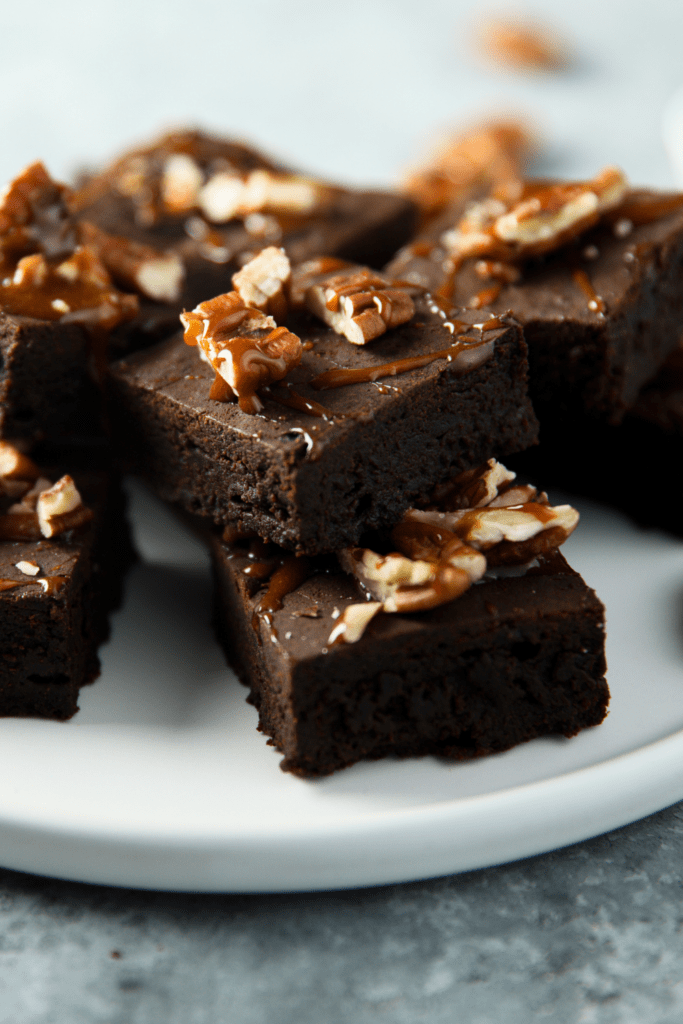 Fudge Brownies with Pecan Nuts and Caramel