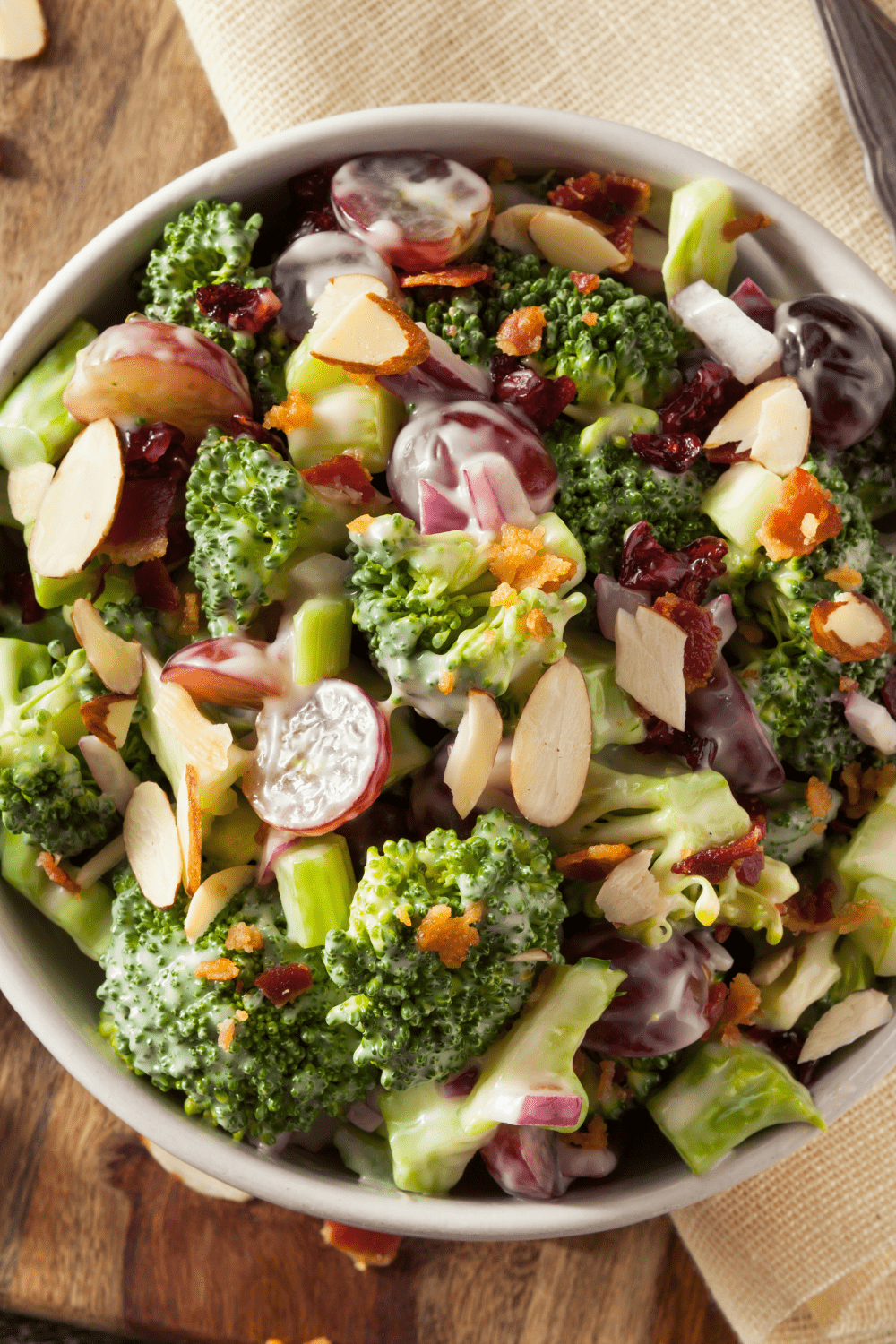 Creamy Broccoli Salad with Grapes and Bits of Bacon