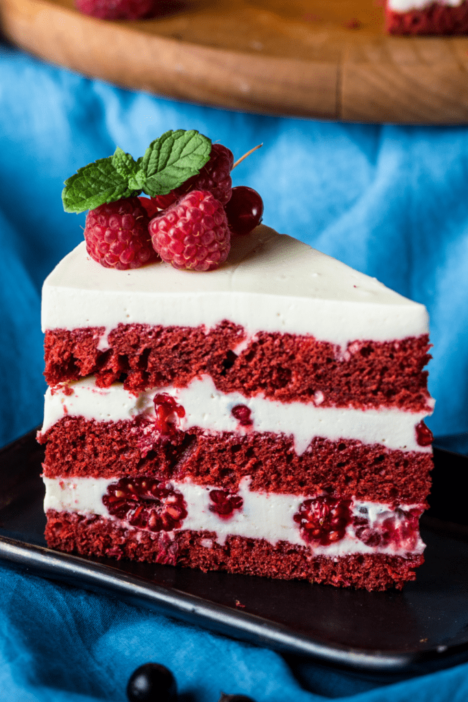 Homemade Red Velvet Cake with Raspberries