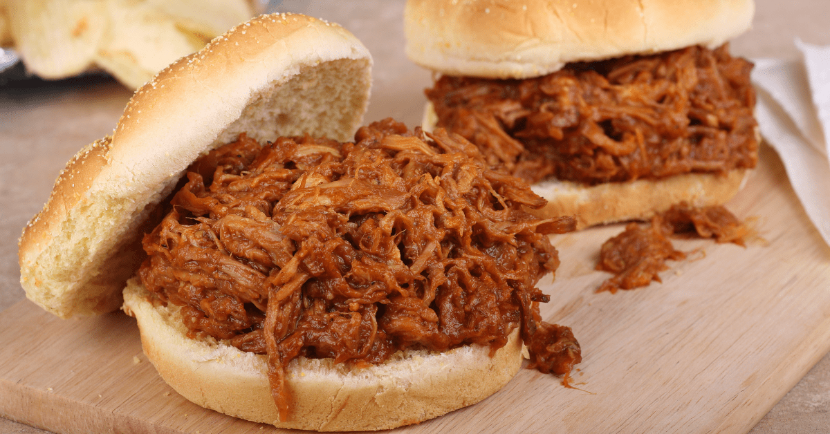 Coca Cola Pulled Pork Sandwich on a Cutting Board