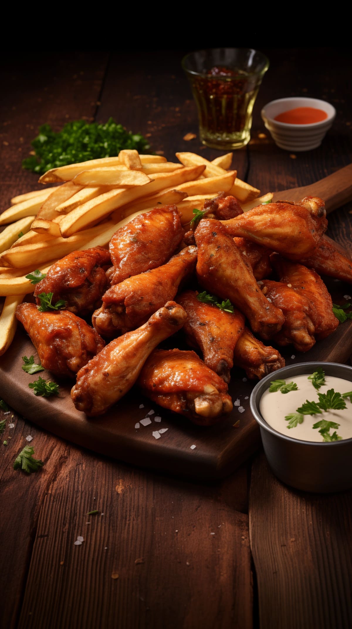 Crispy Baked Chicken Wings with Fries
