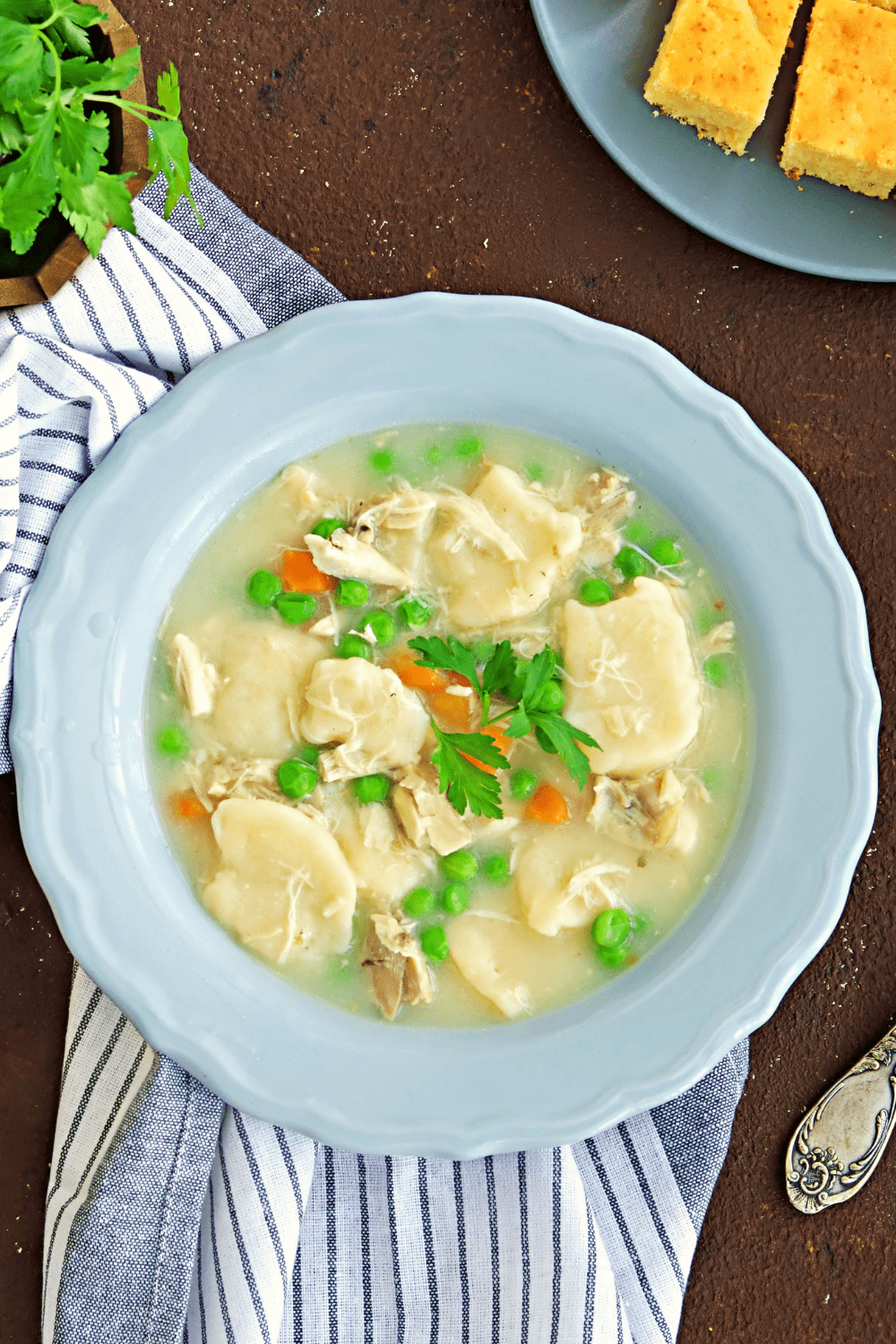 Homemade Paula Deen Chicken and Dumplings with Green Peas and Carrots