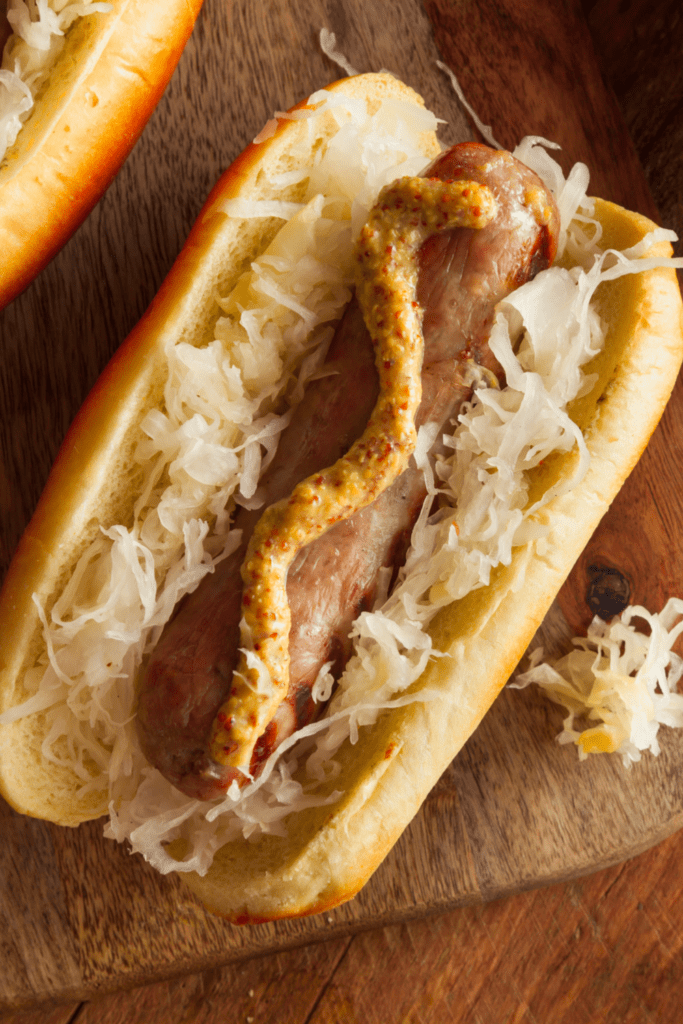 Bratwurst with Sauerkraut and Spicy Mustard Sauce