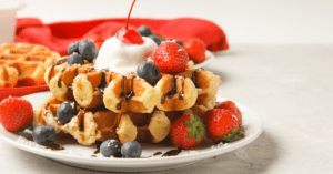 Liege Waffles with Berries and Chocolate Syrup