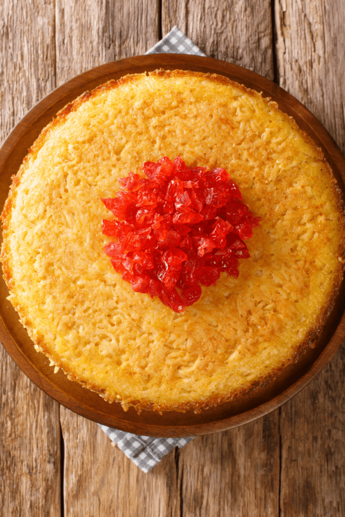 Persian Rice Cake with Egg, Yogurt and Saffron