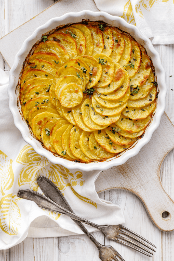 Scalloped Potato Casserole in a Baking Dish