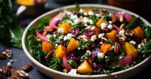 Winter salad with pecans, squash, and feta