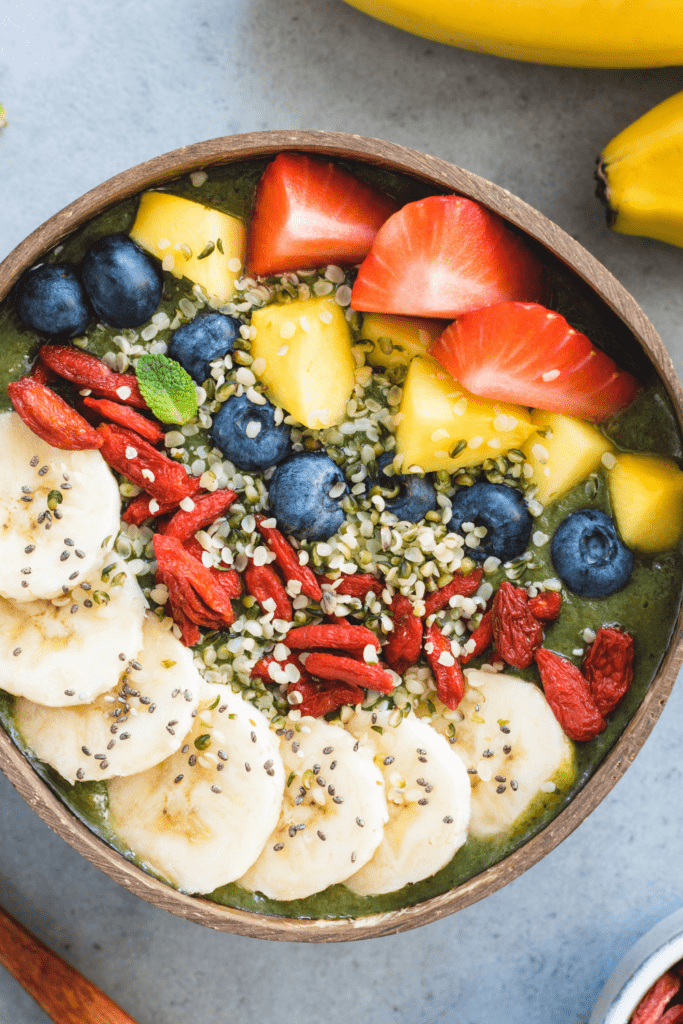 Breakfast Bowls with Bananas, Berries and Seed Toppings