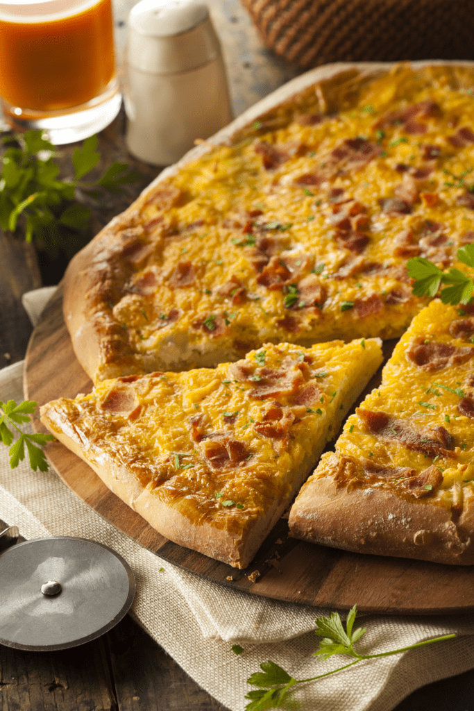 Breakfast Pizza with Bacon, Eggs and Potatoes