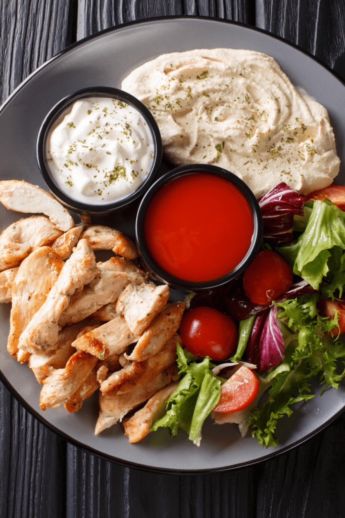 Chicken Shawarma with Vegetables and Hummus