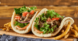 Lamb Gyro with Tomato, Lettuce and Fries