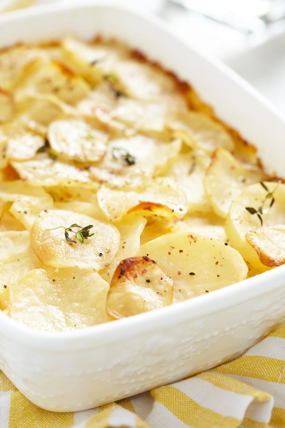 Scalloped Potatoes on a baking dish.