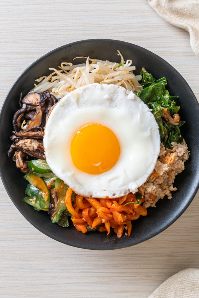 Spicy Korean Bibimbap with Egg and Fried Rice