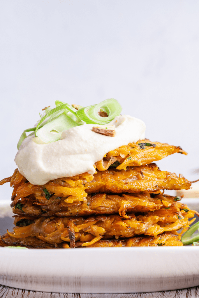 Sweet Potato Fritters with Sour Cream