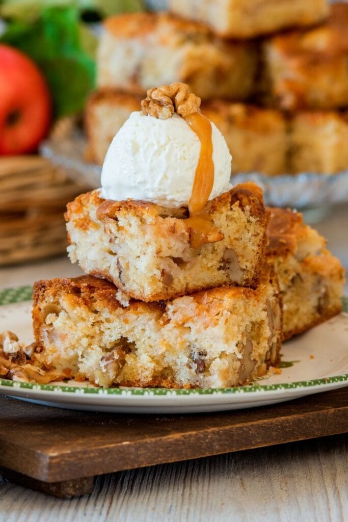 White Chocolate Blondies with Ice Cream and Nuts