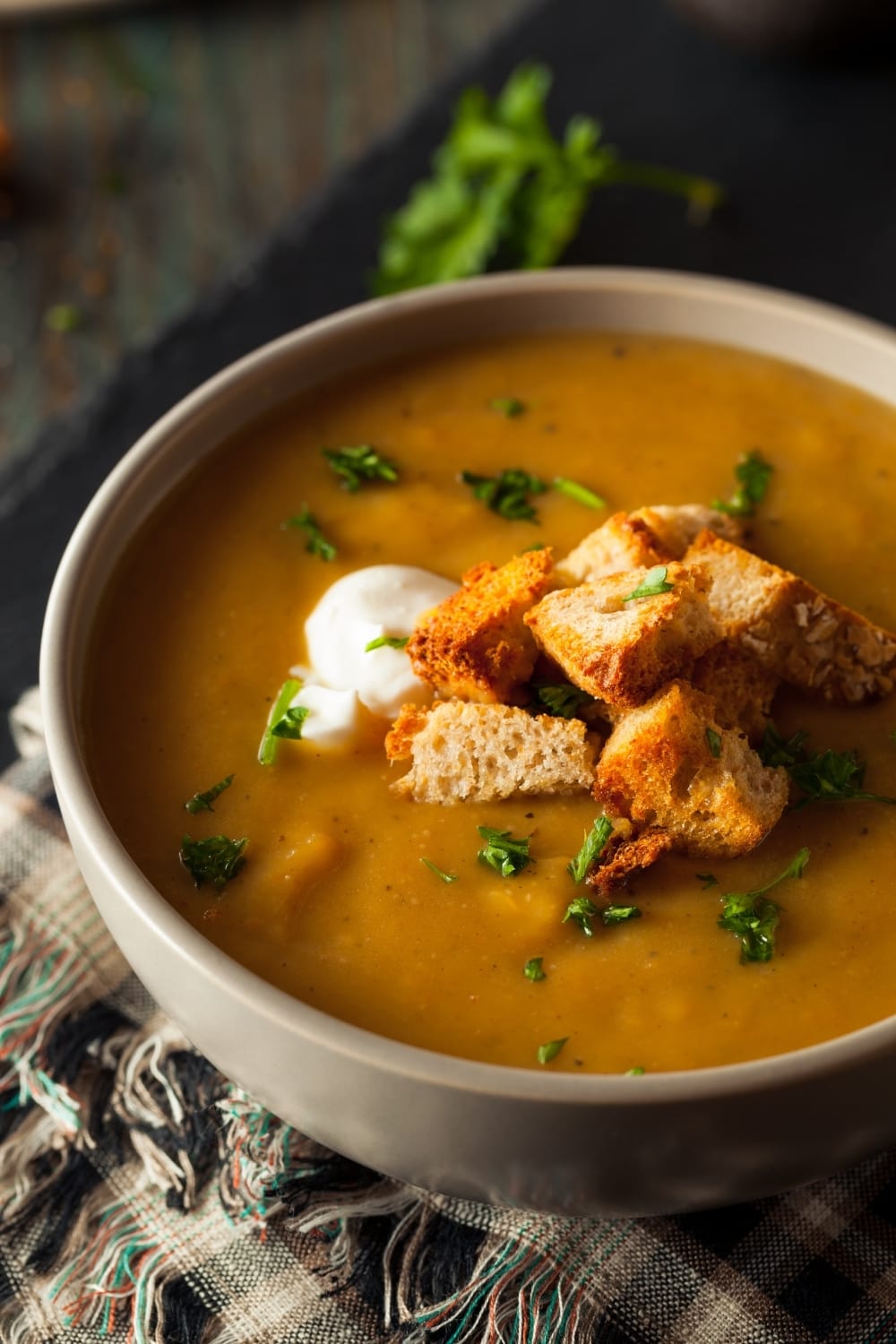 Bowl of Butternut Squash Soup with Breadcrumbs