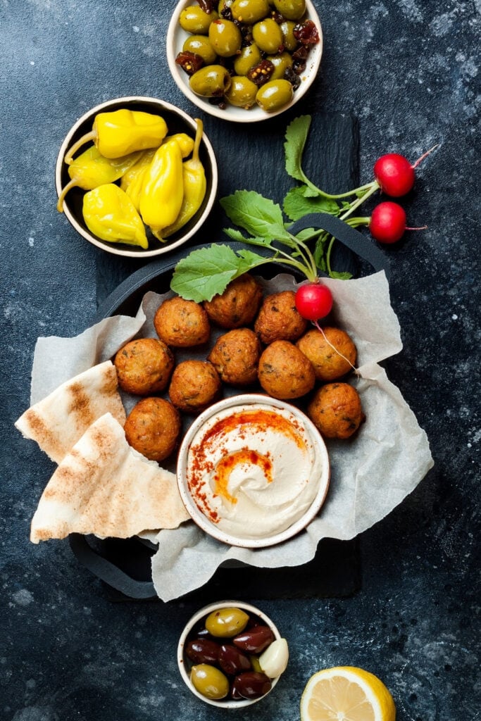 Meze Platter: Pita Bread, Greek Meatballs and Hummus