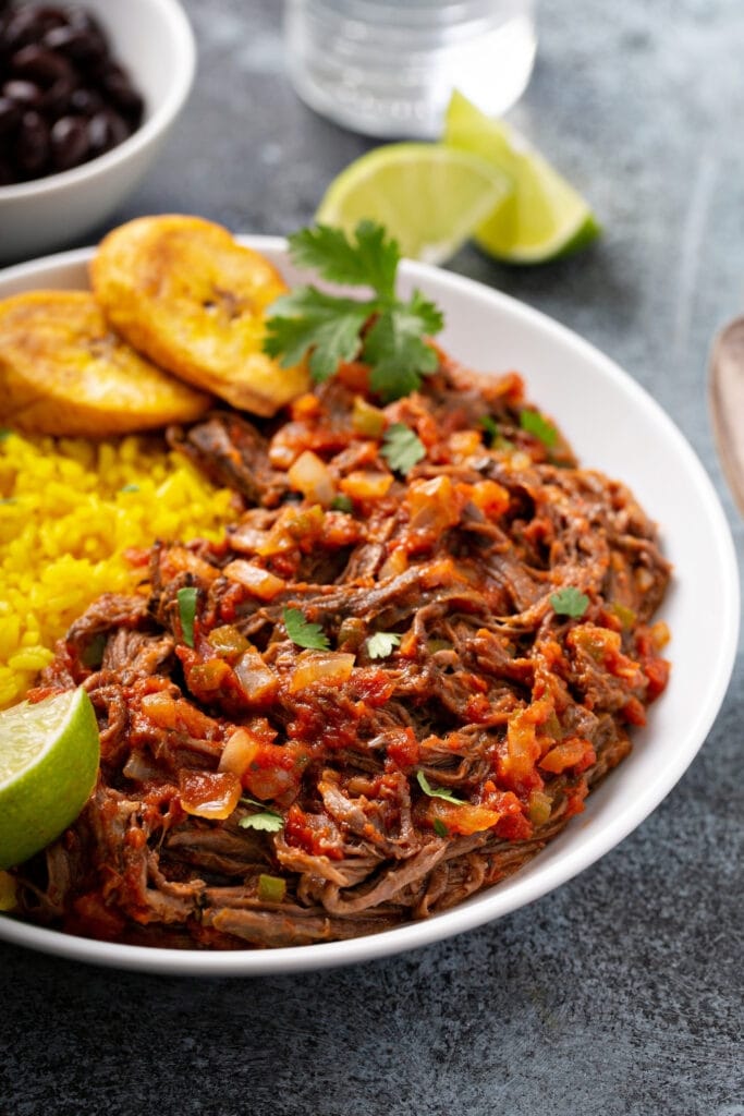 Ropa Vieja: Flank Steak with Fried Plantains and Black Beans