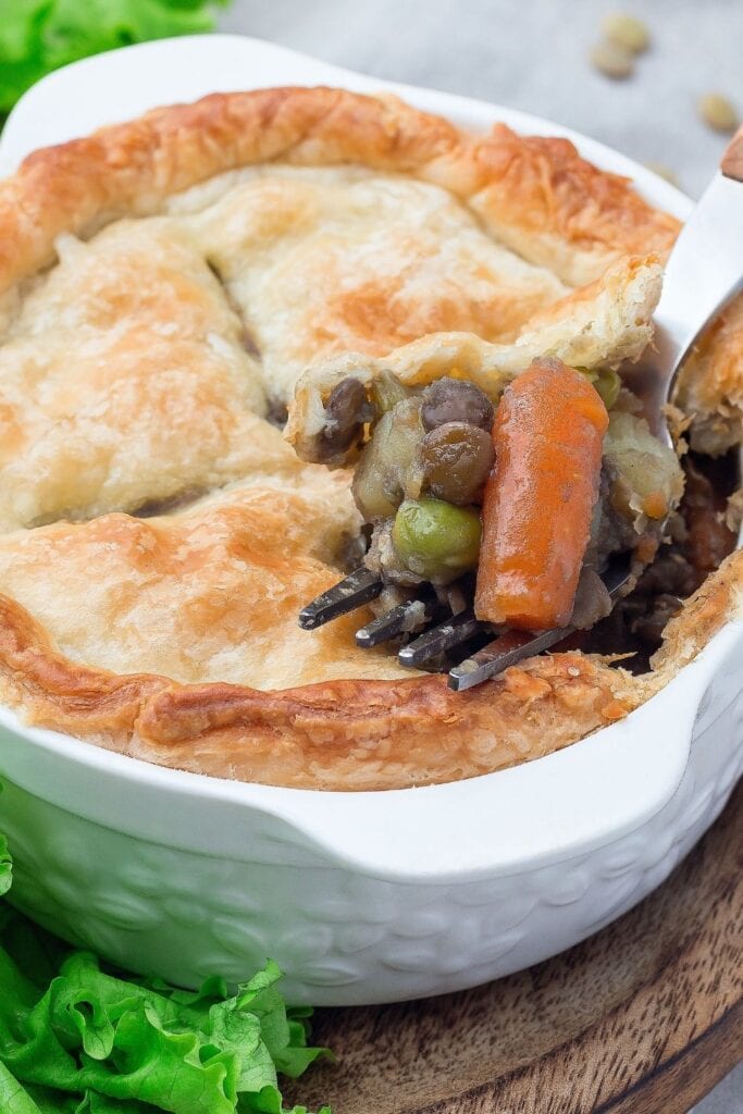 Vegetarian Pot Pie with Lentil, Mushrooms, Carrots and Chickpeas