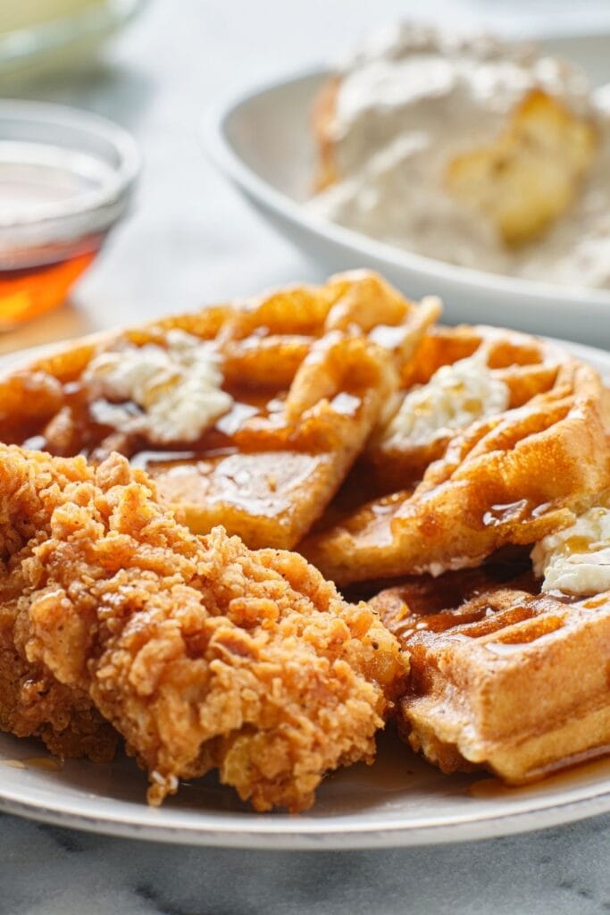 Waffle and Chicken with Maple Syrup