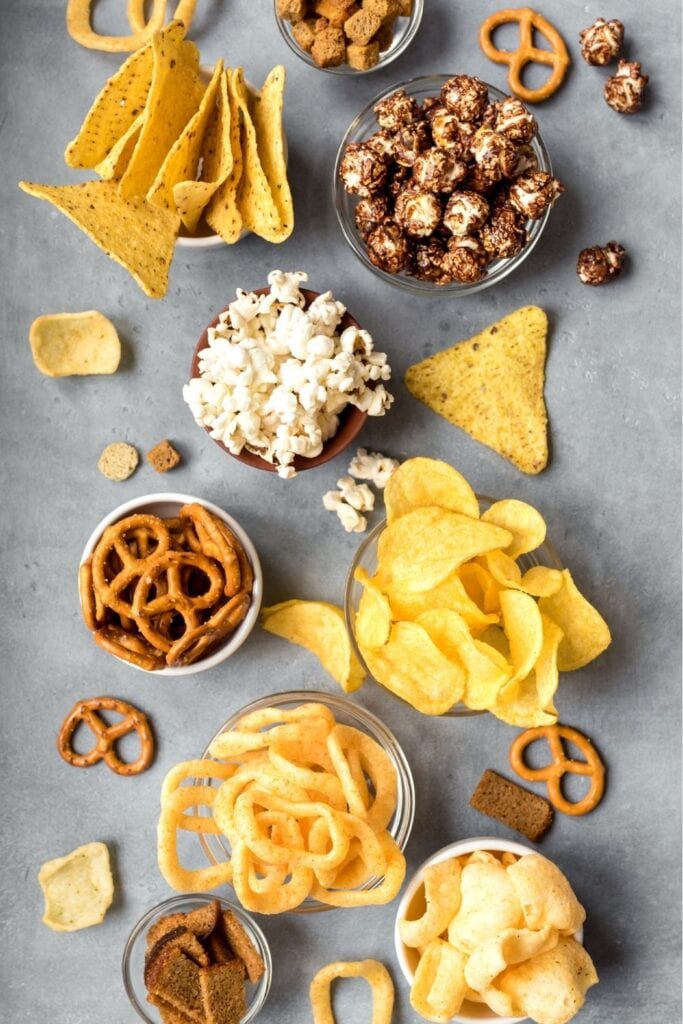 Assorted Snacks: Pretzels, Chips and Pop Corn