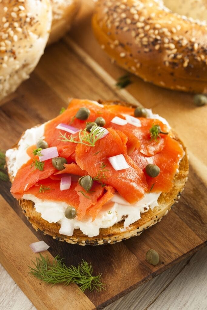 Bagels and Lox with Cream Cheese and Capes