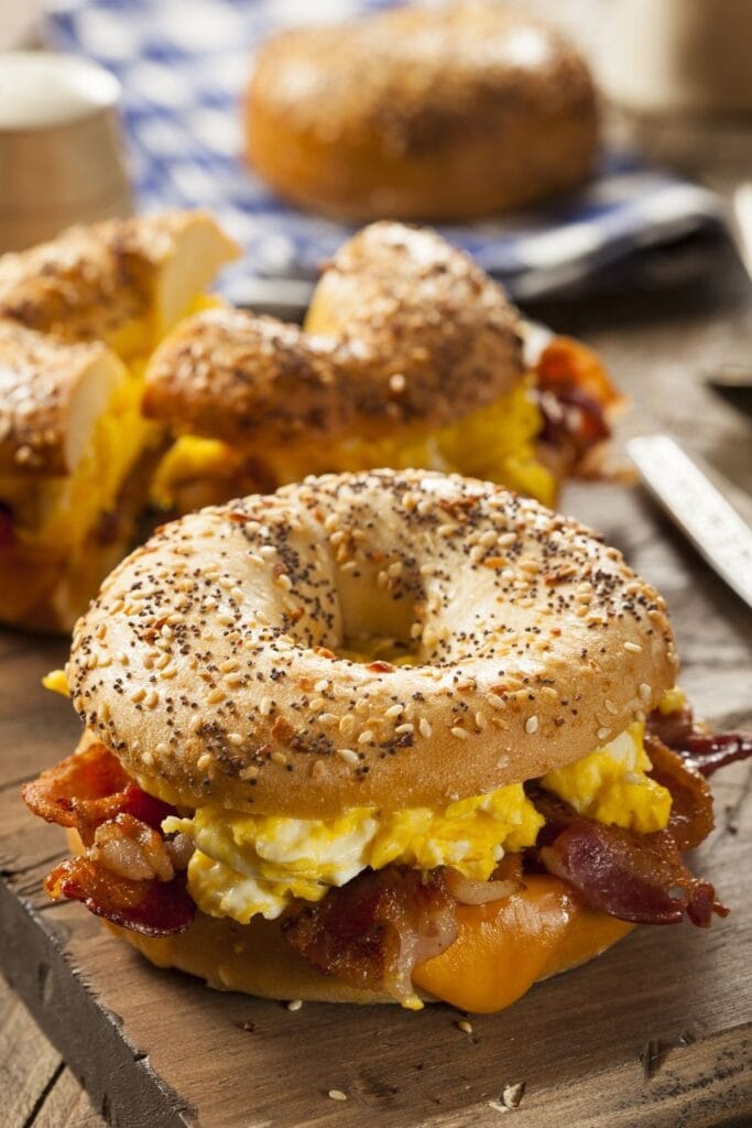 Breakfast Bagel Sandwich with Egg, Bacon and Cheese