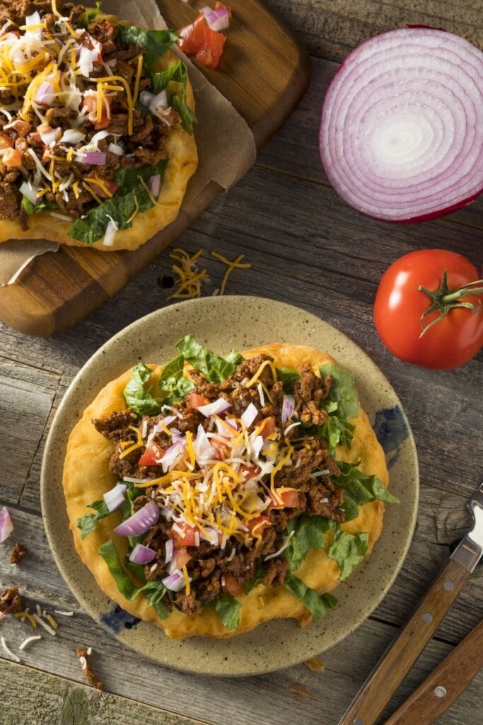 Fry Bread Tacos with Ground Beef and Vegetables