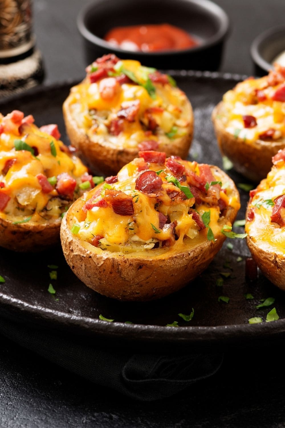 Sweet Potato Skins with Cheese, Onion and Bacon