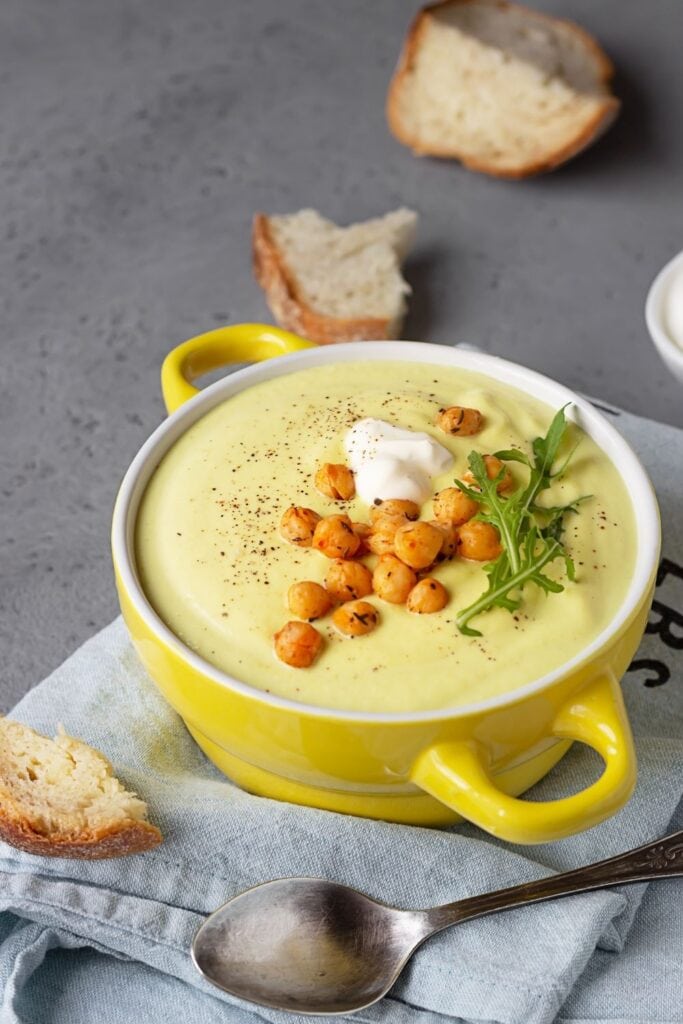 Blended Chickpea Cauliflower Soup in a Bowl