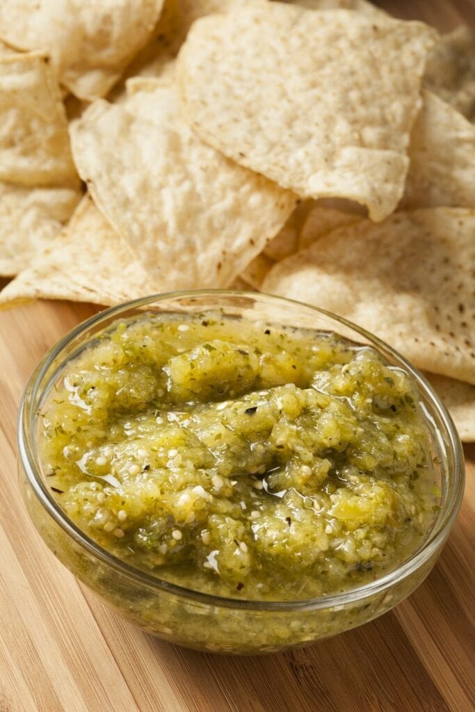 Green Tomatillo Salsa Verde with Tortilla Chips