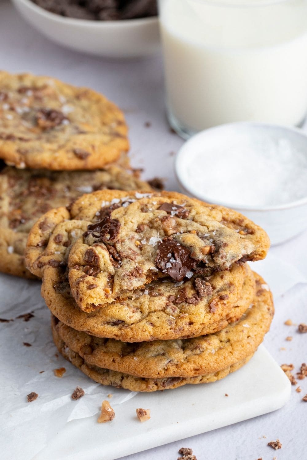 Heath Bar Cookies and a glass of milk