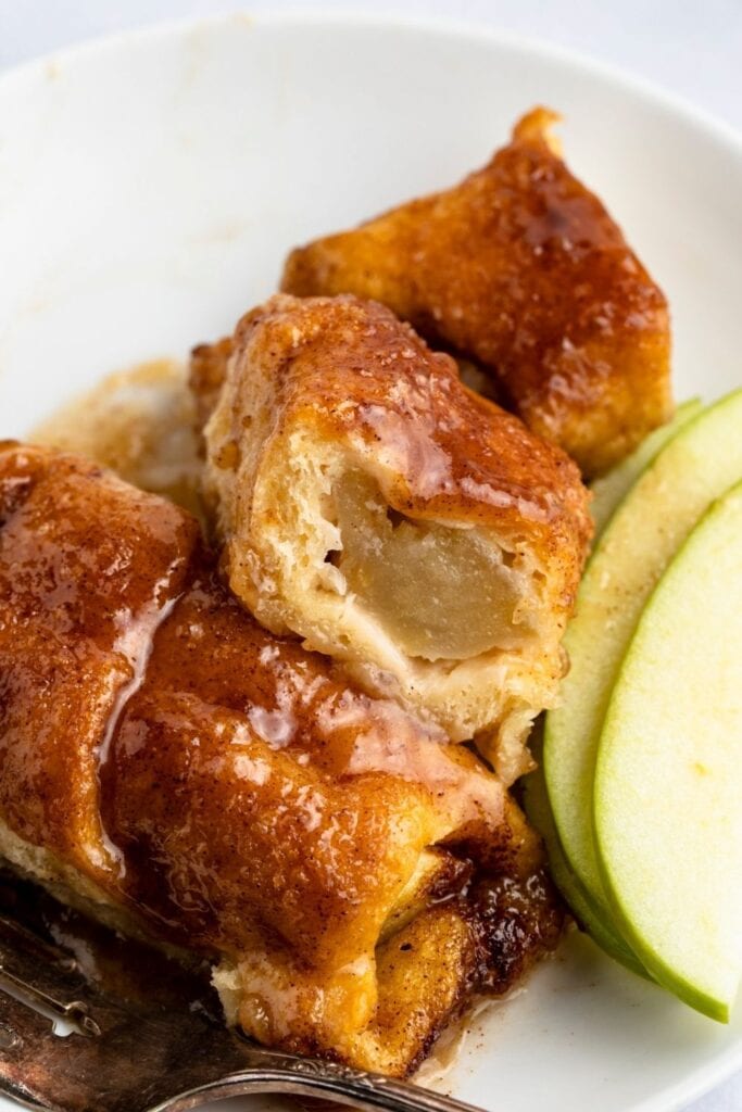 Homemade Mountain Dew Apple Dumplings with Fresh Green Apple Slices