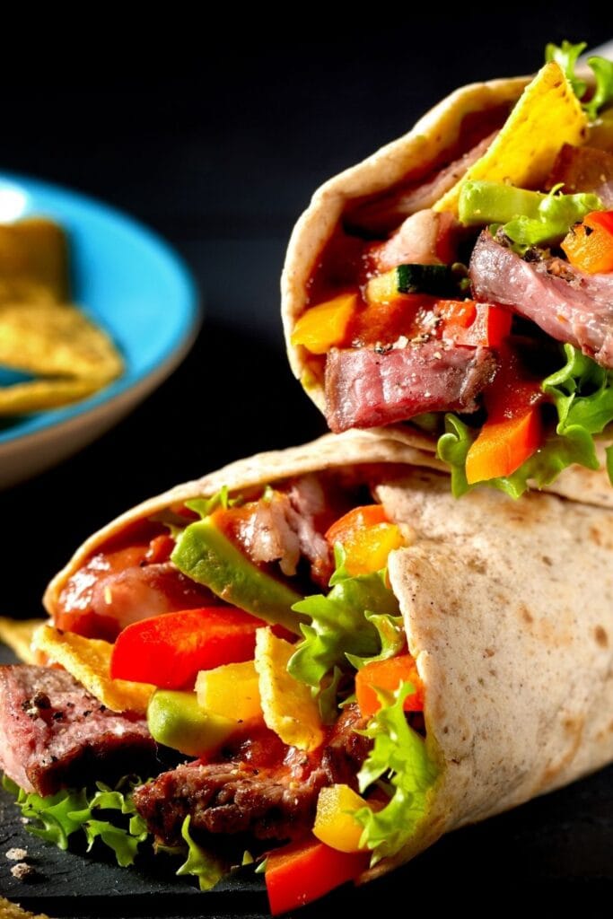 Mexican Tortilla Wraps with Beef Steak and Vegetables