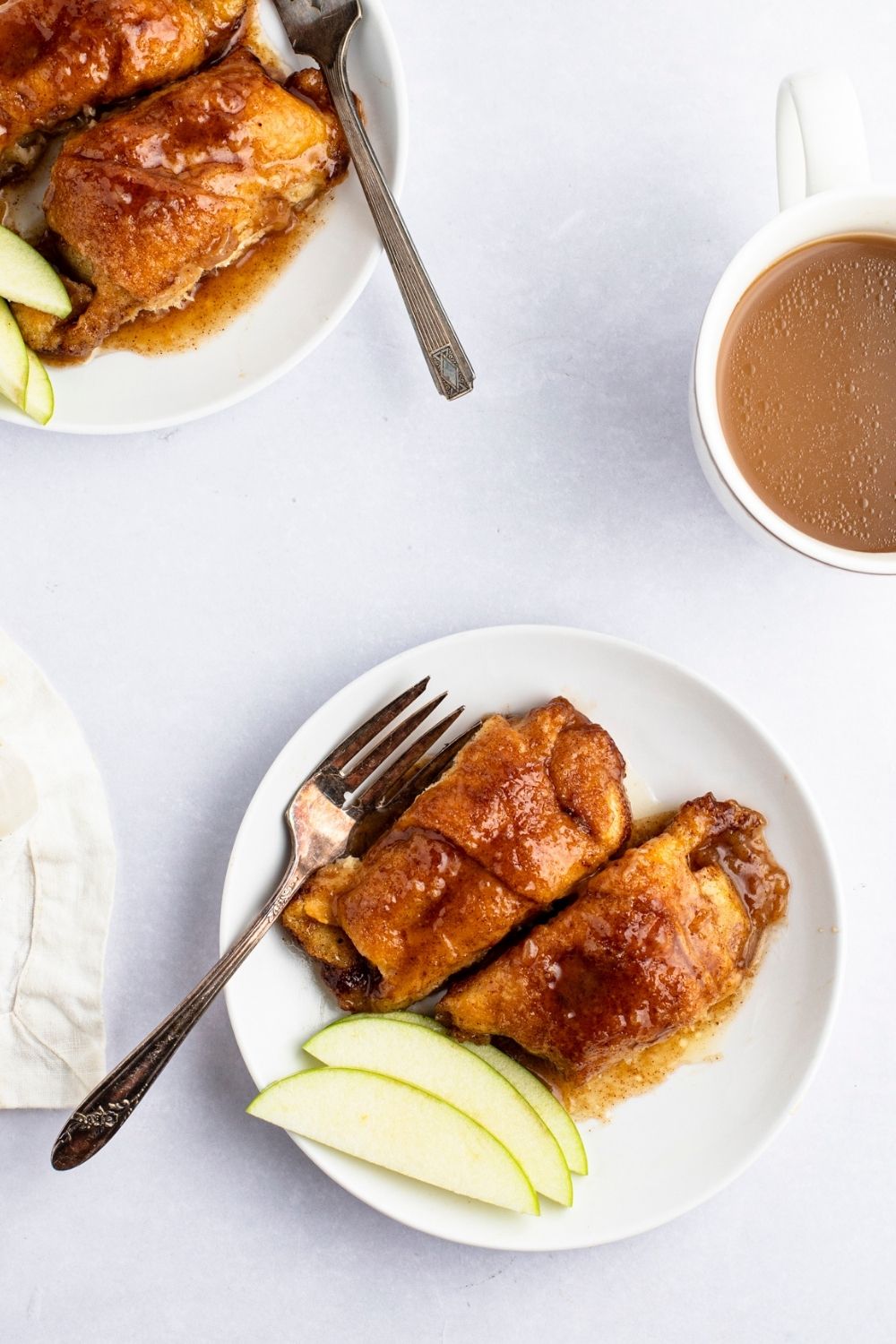 Mountain Dew Apple Dumplings with Fresh Slices of Green Apple and Coffee