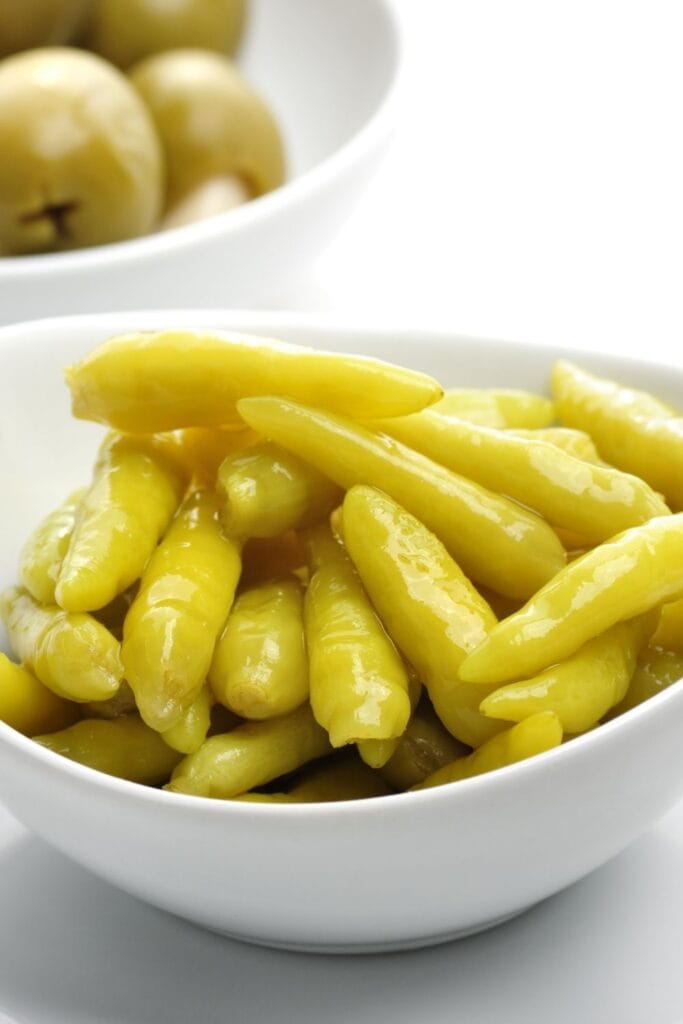 Pickled Banana Peppers in a Bowl
