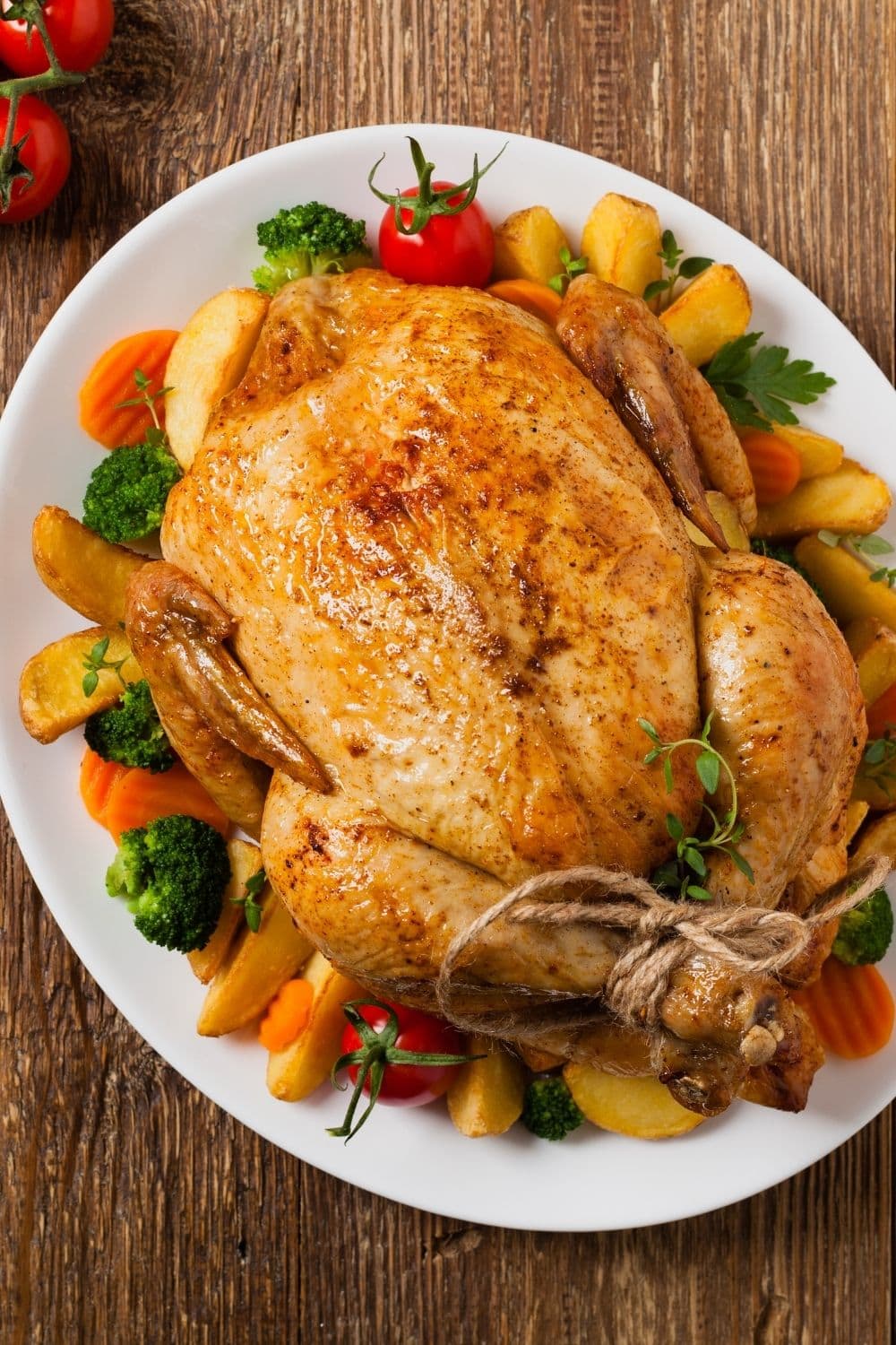 Roast Chicken with Roasted Vegetables on a Plate